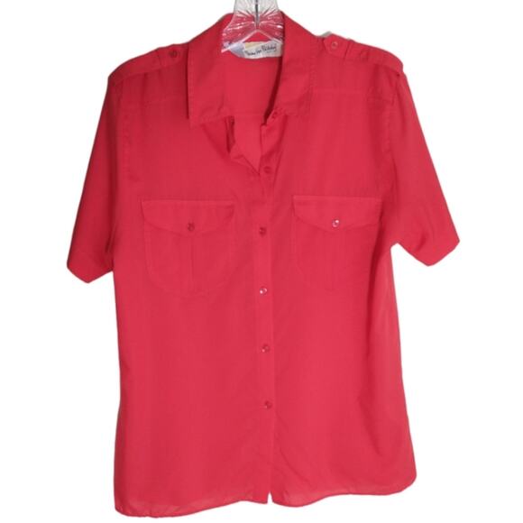 Diane Von Furstenberg Button Up Blouse Women's Size 10 Red Short Sleeve Pockets - Picture 9 of 9